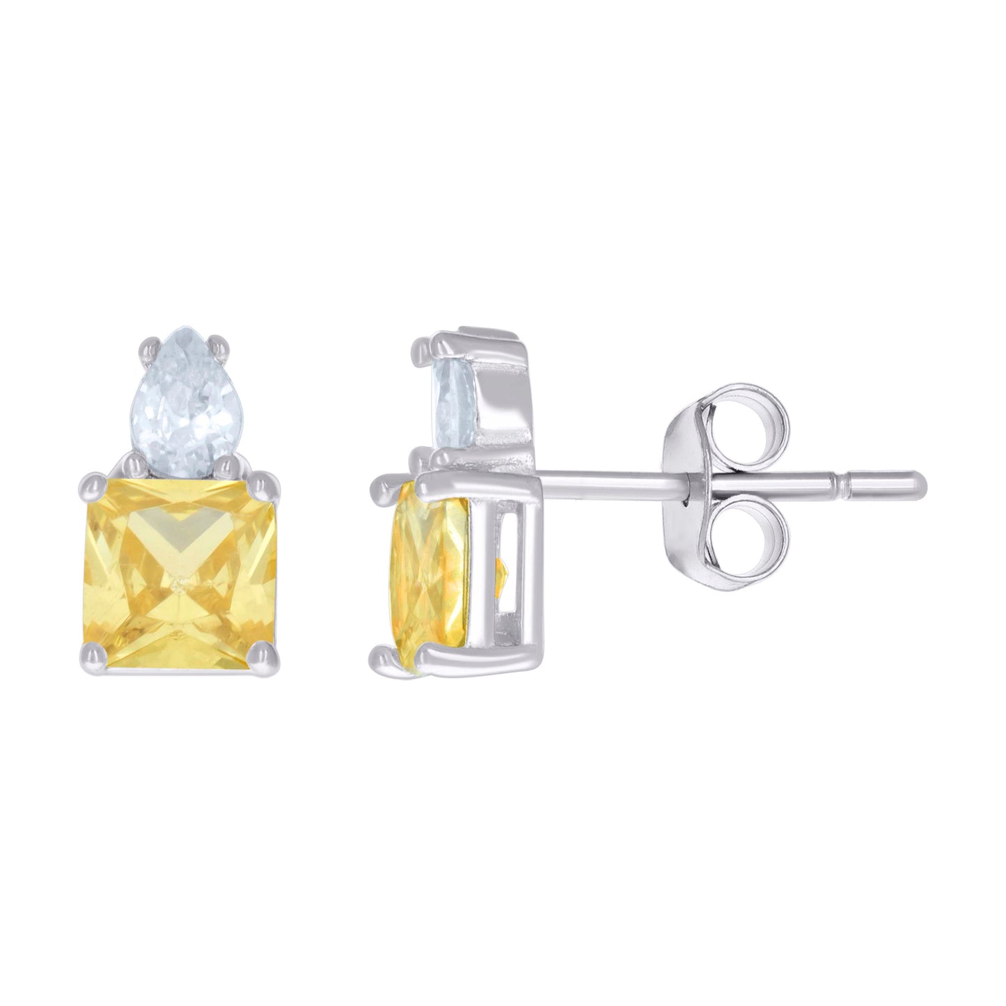 Sterling Silver Womens Pear Princess-Cut Cubic-Zirconia Fashion Stud Earrings