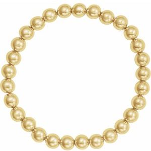 14K Yellow Gold Filled 6 Mm 6.5 In Polished Beaded Elastic Bracelet