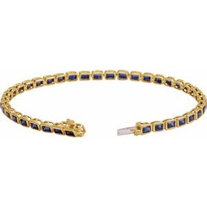 14K Yellow Gold Lab-Grown Blue Sapphire Emerald 3.5 X 2.4 Mm None 7 In Polished Lab-Grown Blue Sapphire Line Bracelet