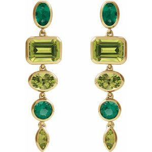 14K Yellow Gold Emerald 8 X 6 Mm Natural Multi-Gemstone Dangle Earrings
