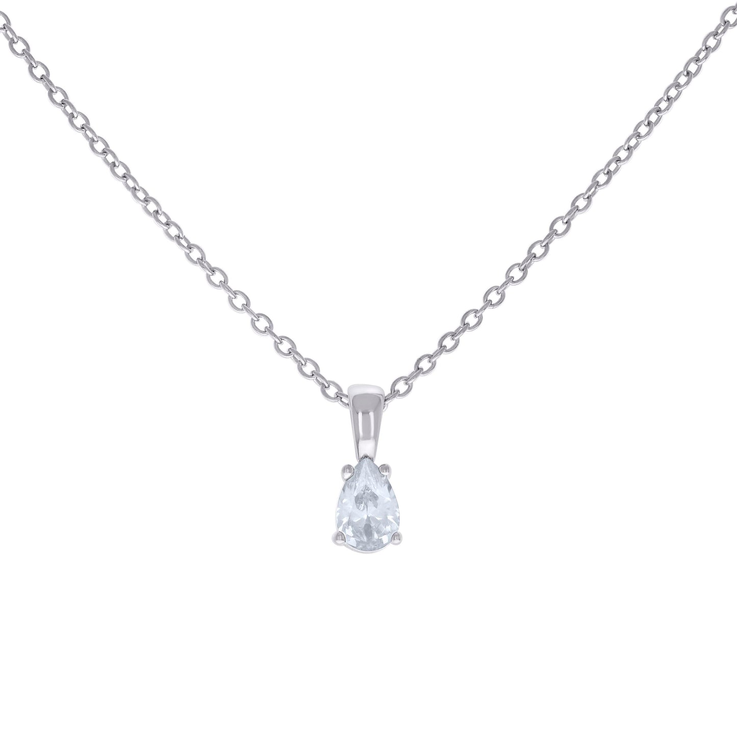 Sterling Silver Womens Pear Cubic-Zirconia Tear Drop Charm Necklace Size 16 + 2 Inches