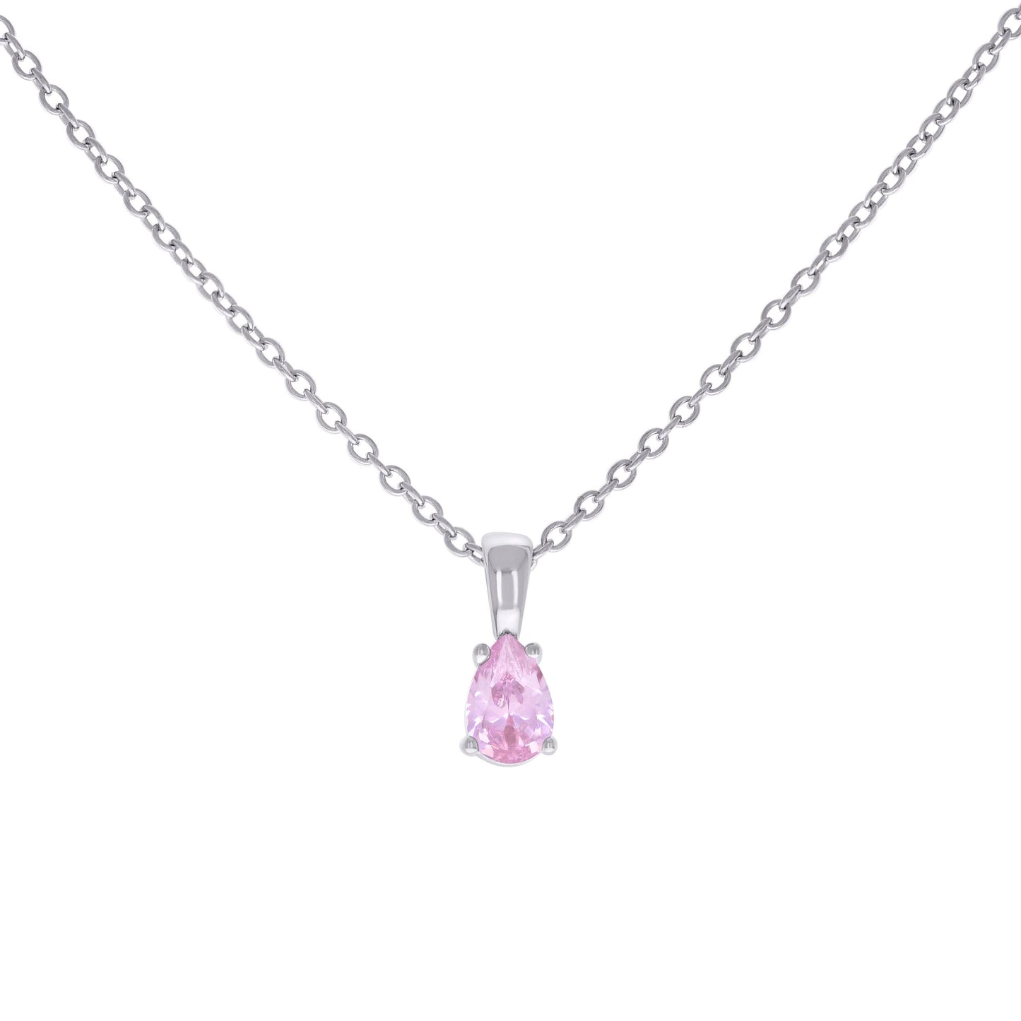 Sterling Silver Womens Pear Cubic-Zirconia Tear Drop Charm Necklace Size 16 + 2 Inches