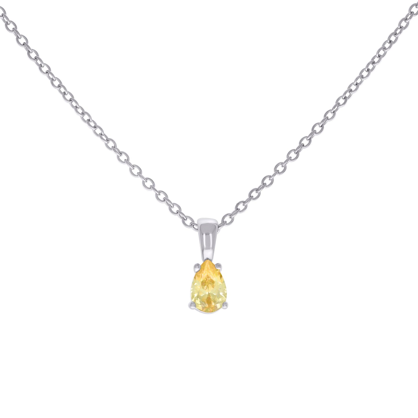 Sterling Silver Womens Pear Cubic-Zirconia Tear Drop Charm Necklace Size 16 + 2 Inches