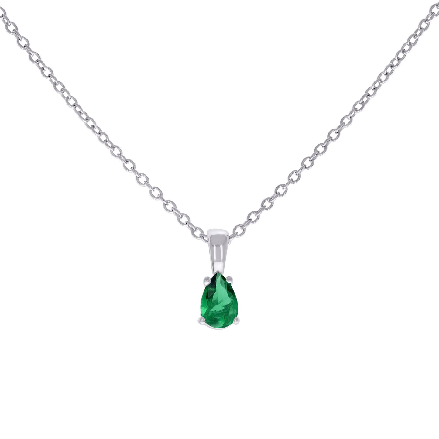 Sterling Silver Womens Pear Cubic-Zirconia Tear Drop Charm Necklace Size 16 + 2 Inches