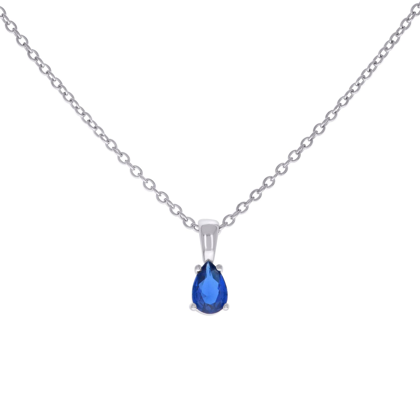Sterling Silver Womens Pear Cubic-Zirconia Tear Drop Charm Necklace Size 16 + 2 Inches