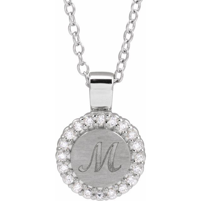 14K White Gold Round 1.2Mm I1, G-H 16-18 In Polished 1/8 Ctw Natural Diamond Engravable Necklace