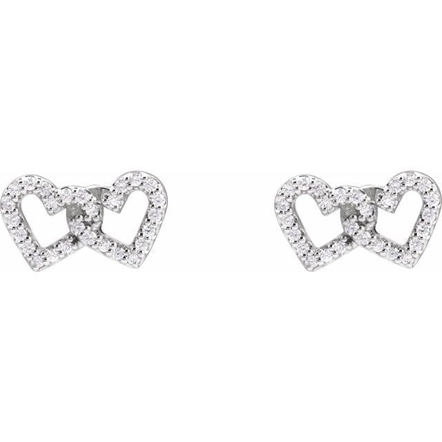 14K Yellow Or White Or Rose Gold 1 Mm Round Friction Back Polished 1/5 Ctw Natural Diamond Interlocking Heart Stud Earrings