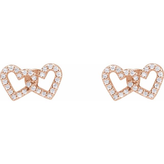 14K Yellow Or White Or Rose Gold 1 Mm Round Friction Back Polished 1/5 Ctw Natural Diamond Interlocking Heart Stud Earrings