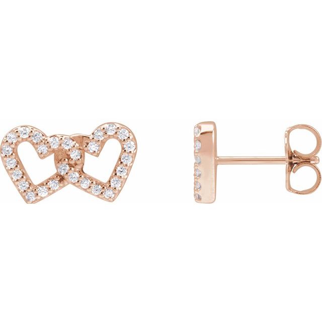 14K Yellow Or White Or Rose Gold 1 Mm Round Friction Back Polished 1/5 Ctw Natural Diamond Interlocking Heart Stud Earrings