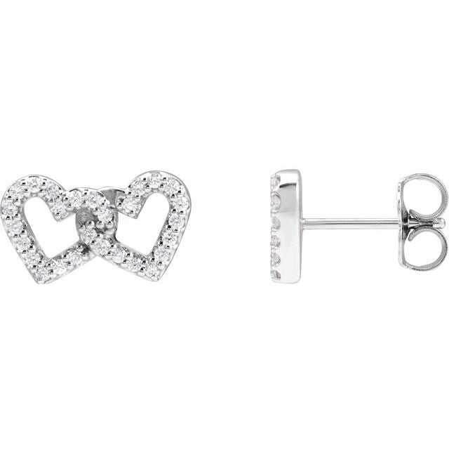 14K Yellow Or White Or Rose Gold 1 Mm Round Friction Back Polished 1/5 Ctw Natural Diamond Interlocking Heart Stud Earrings