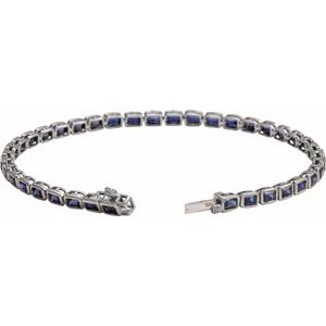 14K White Gold Emerald 3.5 X 2.4 Mm None 7 In Polished Lab-Grown Blue Sapphire Line Bracelet
