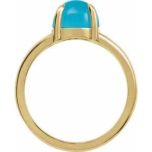 14K Yellow Gold Round 6 Mm Polished Natural Turquoise Solitaire Cabochon Ring Size 7