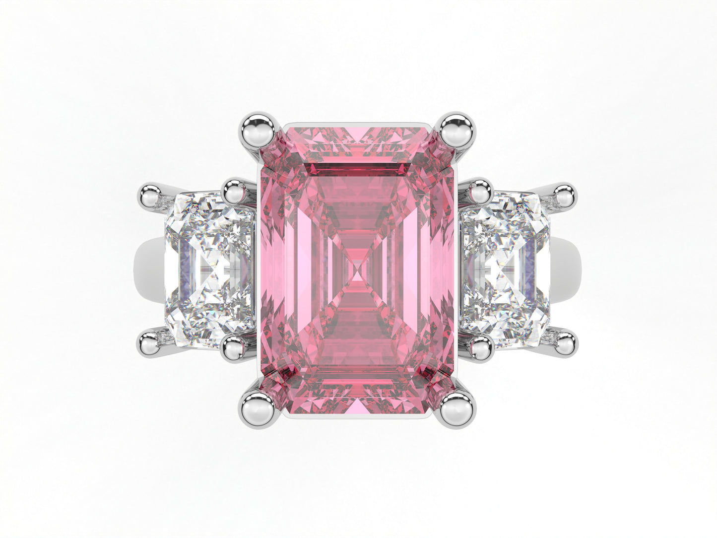 14K Yellow Or White Gold Lab Grown Diamond Ladies Ring Emerald Pink