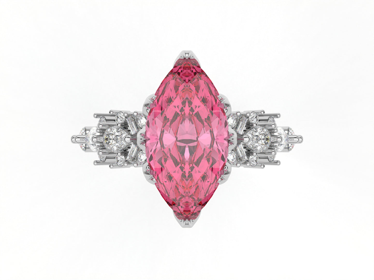 14K Yellow Or White Gold Lab Grown Diamond Ladies Ring Marquise Pink