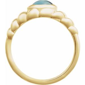 14K Yellow Gold Oval 8 X 6 Mm Polished Natural London Blue Topaz Twisted Cabochon Ring Size 7