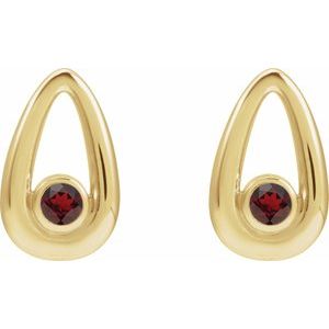 14K Yellow Gold Round Shape 3 Mm Natural Mozambique Garnet Solitaire Geometric Bezel Earrings