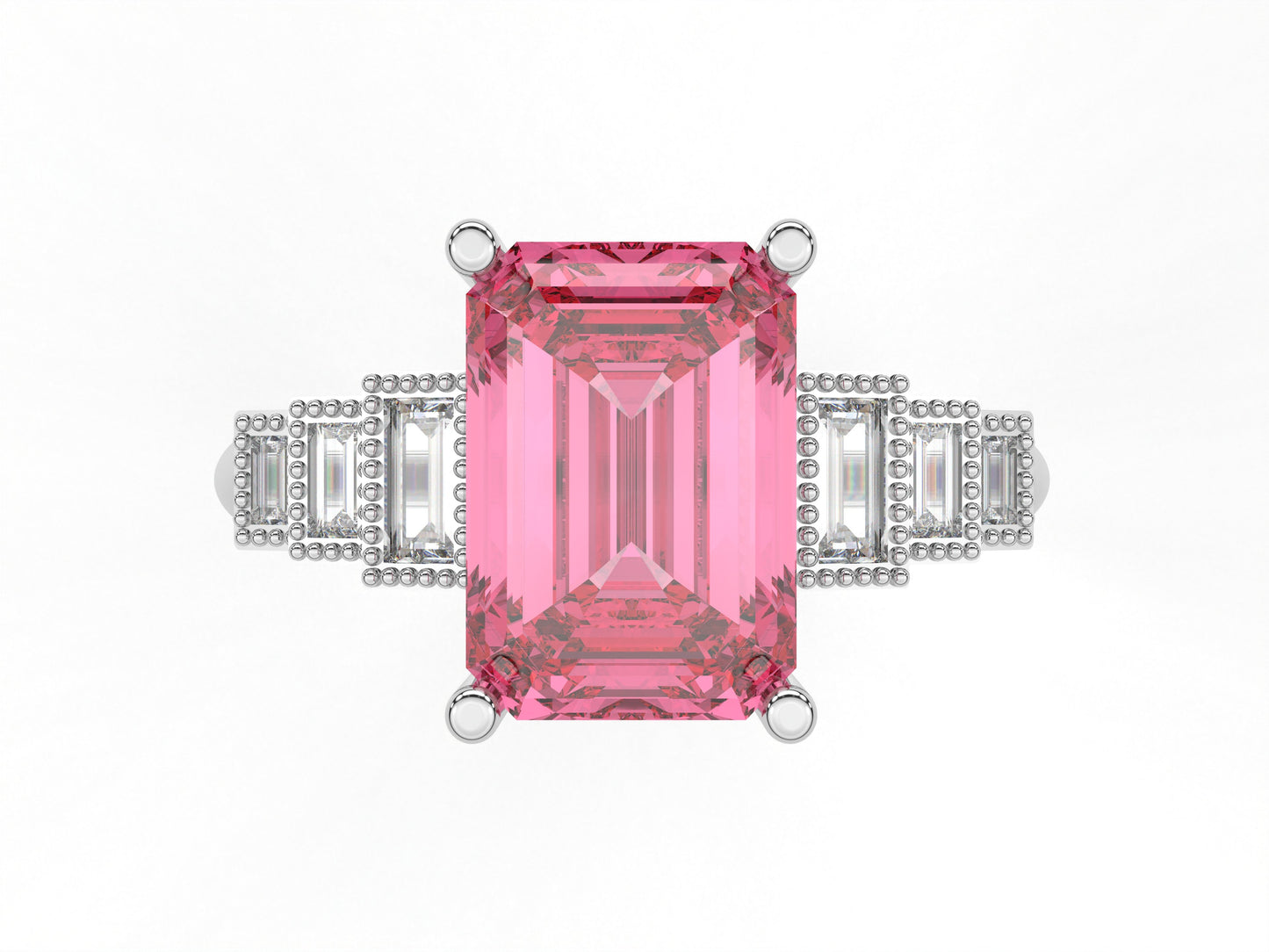 14K Yellow Or White Gold Lab Grown Diamond Ladies Ring Emerald Pink