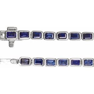 14K White Gold Emerald 3.5 X 2.4 Mm None 7 In Polished Lab-Grown Blue Sapphire Line Bracelet