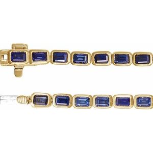 14K Yellow Gold Lab-Grown Blue Sapphire Emerald 3.5 X 2.4 Mm None 7 In Polished Lab-Grown Blue Sapphire Line Bracelet