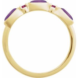 14K Yellow Gold Natural Amethyst & Natural Pink Tourmaline Stackable Ring Size 7
