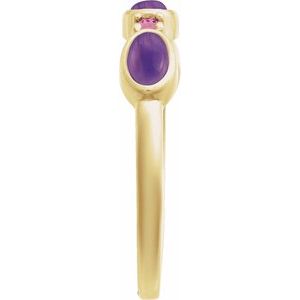 14K Yellow Gold Natural Amethyst & Natural Pink Tourmaline Stackable Ring Size 7