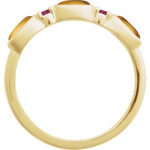 14K Yellow Gold Natural Citrine & Natural Pink Tourmaline Stackable Ring Size 7