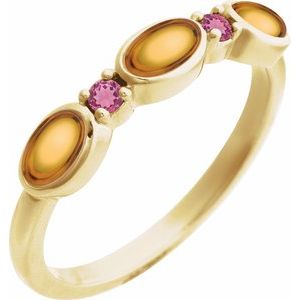 14K Yellow Gold Natural Citrine & Natural Pink Tourmaline Stackable Ring Size 7