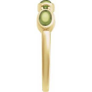 14K Yellow Gold Oval 5 X 3 Mm Natural Peridot Polished Natural Peridot Cabochon Stackable Ring Size 7