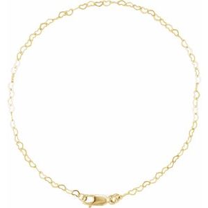14K Yellow Or White Or Rose Gold Or Sterling Silver 1.9 Mm Lobster Clasp Flat Heart 7" Chain