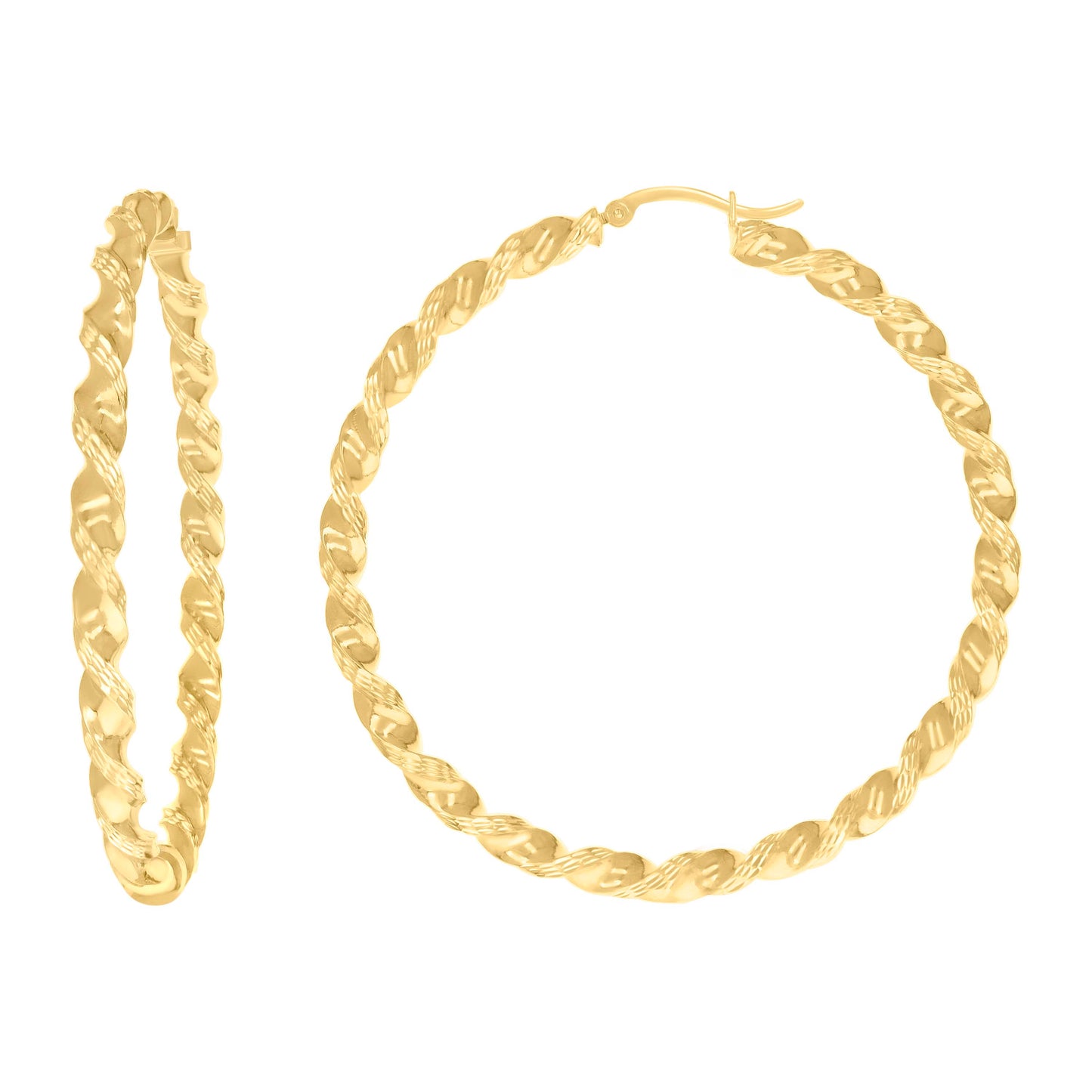 10K Yellow Gold Womens Diamond-cut Twisted Hoop Earrings