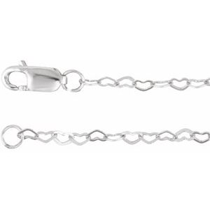 14K Yellow Or White Or Rose Gold Or Sterling Silver 1.9 Mm Lobster Clasp Flat Heart 7" Chain