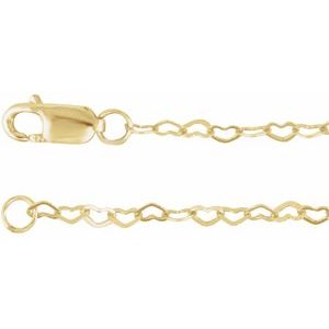14K Yellow Or White Or Rose Gold Or Sterling Silver 1.9 Mm Lobster Clasp Flat Heart 7" Chain