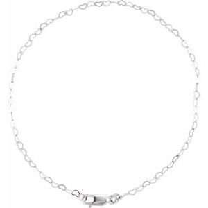 14K Yellow Or White Or Rose Gold Or Sterling Silver 1.9 Mm Lobster Clasp Flat Heart 7" Chain