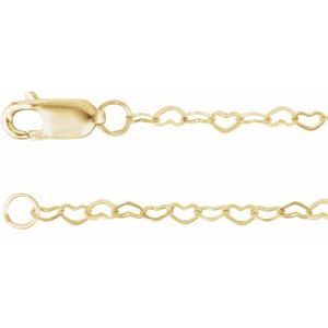 14K Yellow Or White Or Rose Gold Or Sterling Silver 1.9 Mm Lobster Clasp Flat Heart Chain