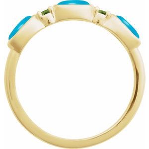 14K Yellow Gold Oval 5 X 3 Mm Natural Peridot Polished Natural Turquoise Cabochon And Natural Peridot Stackable Ring Size 7