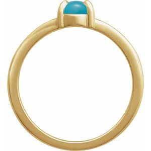 14K Yellow Gold Oval 7 X 5 Mm Polished Natural Turquoise Solitaire Cabochon Ring Size 7