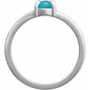 14K White Gold Natural Turquoise Oval 7 X 5 Mm Polished Natural Turquoise Solitaire Cabochon Ring Size 7
