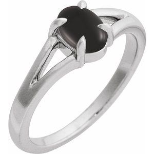 Sterling Silver Natural Onyx Oval 7 X 5 Mm Polished Natural Onyx Solitaire Cabochon Ring Size 7