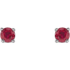 14K White Gold Round Shape 2.5 Mm Lab-Grown Ruby 4-Prong Stud Earrings
