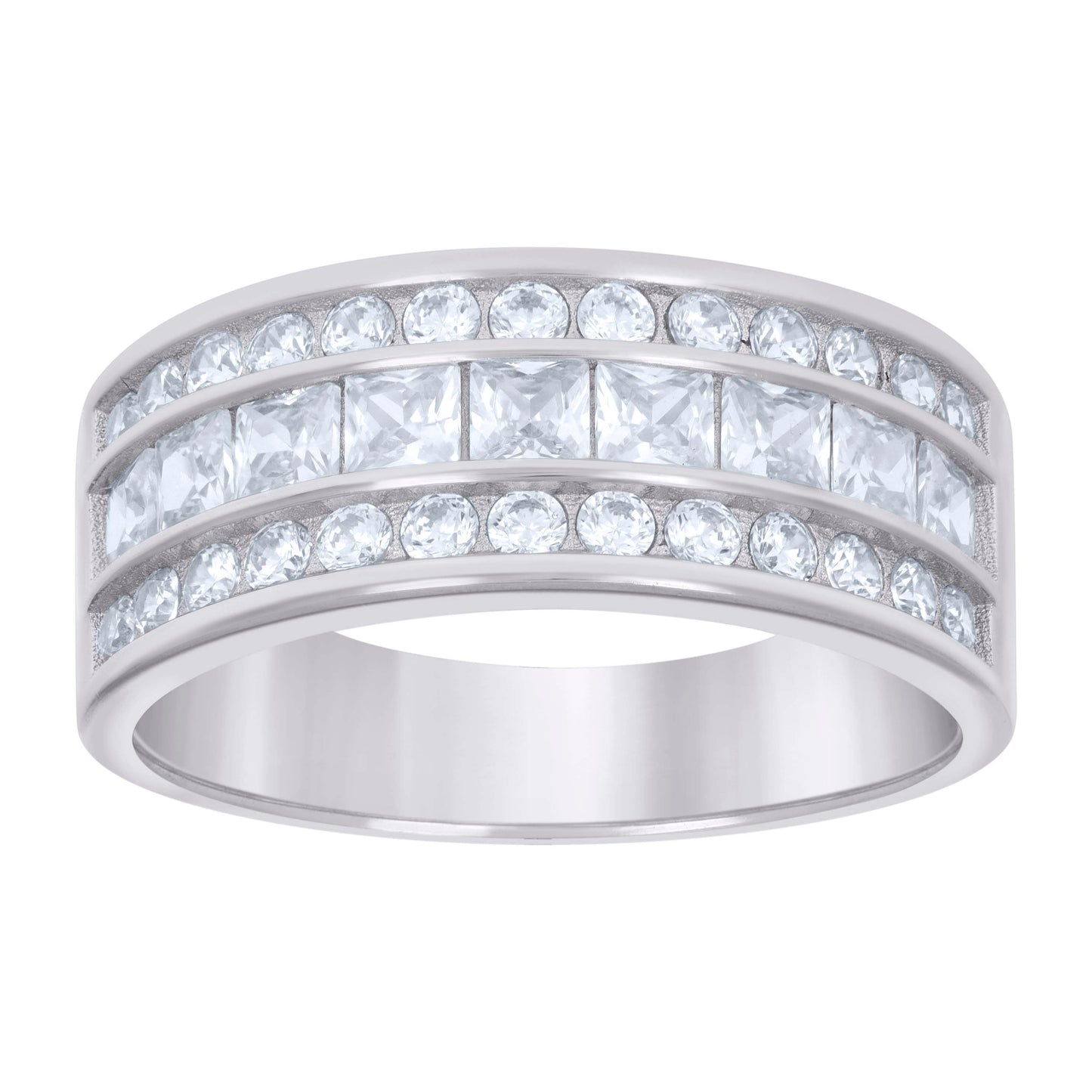 Sterling Silver Mens Baguette Round 1.52ct Moissanite Fashion Bridal Anniversary Engagement Wedding Band Ring