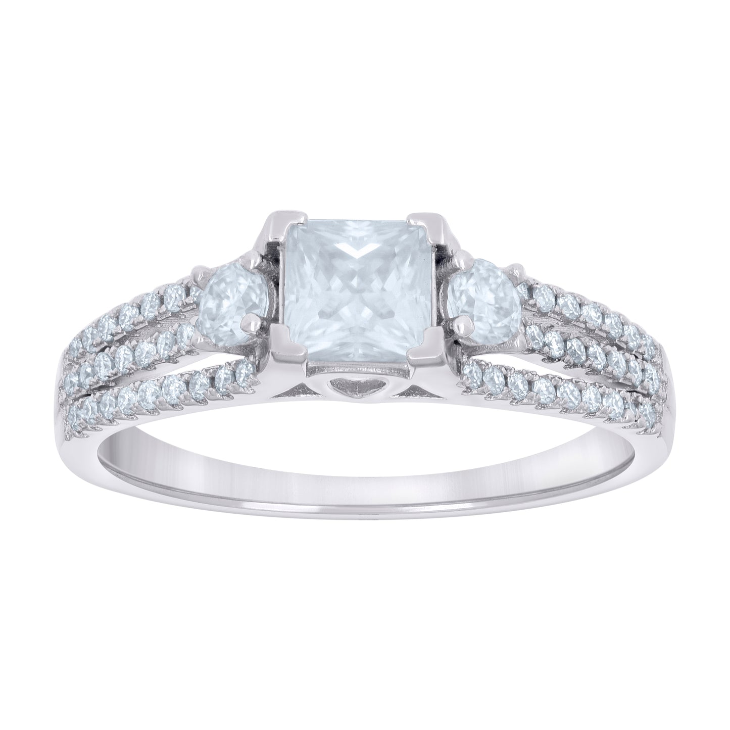 Sterling Silver Womens Princess-cut Round 1.12ct Moissanite Fashion Bridal Anniversary Engagement Wedding Ring