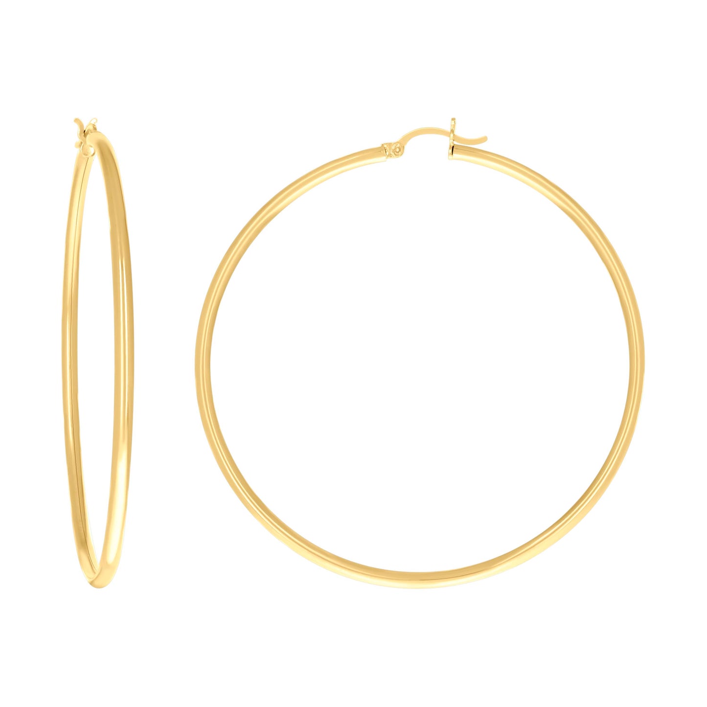 14K Yellow Gold Womens Plain Round Tube Hoop Earrings 2mm