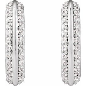 14K White Gold Round 1.2 Mm 5/8 Ctw Natural Diamond Knige Edge Hoop Earrings