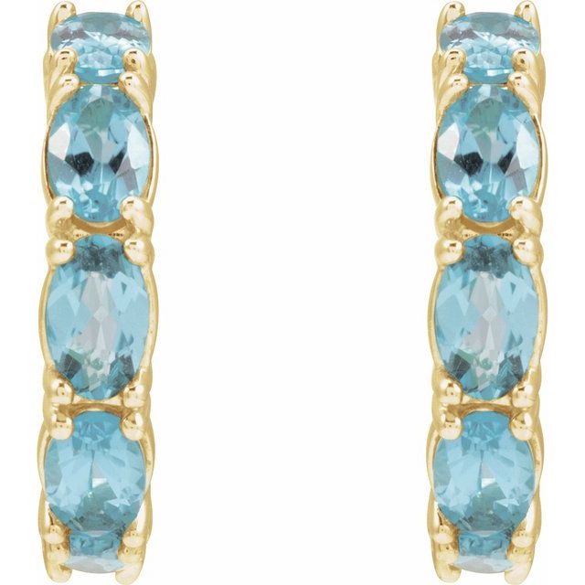 14K Yellow Gold Oval 18.2 Mm 3.5 Mm 5 X 3 Mm Pair Friction Back Polished Natural Aquamarine Hoop Earrings