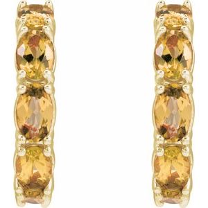 14K Yellow Gold Pair Oval Shape 5 X 3 Mm Natural Citrine Hoop Earrings, Length: 18.2 Mm, Thickness: 3.5 Mm