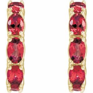 14K Yellow Gold Pair Oval Shape 5 X 3 Mm Lab-Grown Ruby Hoop Earrings, Length: 18.2 Mm, Thickness: 3.5 Mm