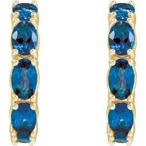 14K Yellow Gold Pair Oval Shape 5 X 3 Mm Lab-Grown Blue Sapphire Hoop Earrings, Length: 18.2 Mm, Thickness: 3.5 Mm