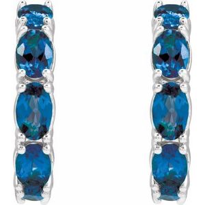 14K White Gold Pair Oval Shape 5 X 3 Mm Lab-Grown Blue Sapphire Hoop Earrings, Length: 18.2 Mm, Thickness: 3.5 Mm