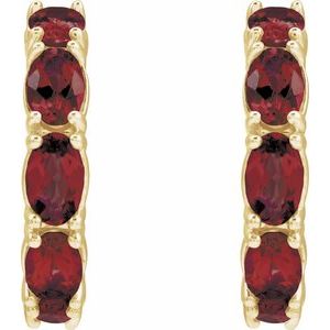 14K Yellow Gold Pair Oval Shape 5 X 3 Mm Natural Mozambique Garnet Hoop Earrings, Length: 18.2 Mm, Thickness: 3.5 Mm