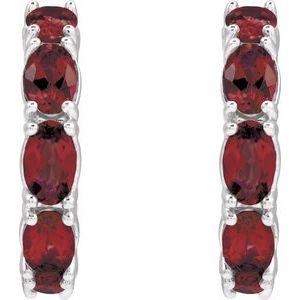 14K White Gold Pair Oval Shape 5 X 3 Mm Natural Mozambique Garnet Hoop Earrings, Length: 18.2 Mm, Thickness: 3.5 Mm